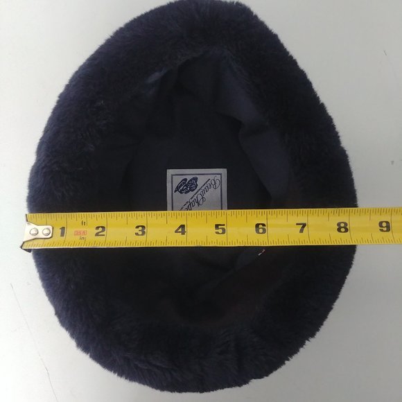 Blue suede and faux fur winter hat - Picture 11 of 12